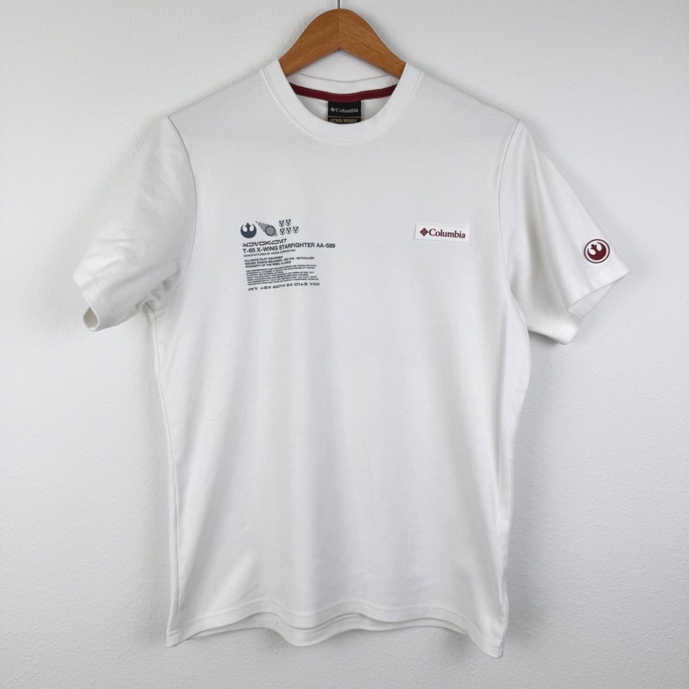 Columbia T-Shirt Mens XS White Excellent Star Wars X-Wing Skywalker Pilot Tee